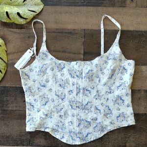 Olivaceous NWT Floral Corset Taupe Blue Top Size Large